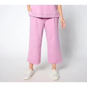 AnyBody Washed French Terry Cropped Wide Leg Pants Mauve Womens Size PL Cozy